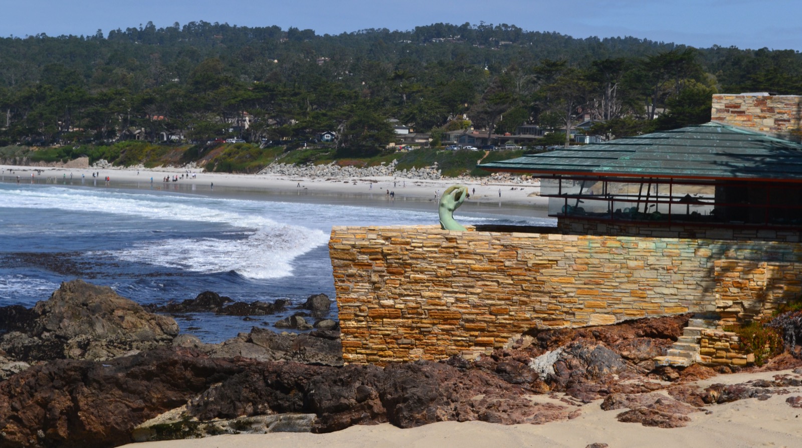 Stone-and-wood oceanfront Mrs. Clinton Walker House in Carmel-by-the-Sea, designed by Frank Lloyd Wright.